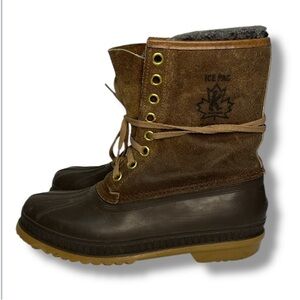 Sorel Ice Pack Boots Men 9 Winter Snow Duck Hunting Brown Leather Wool Liners
